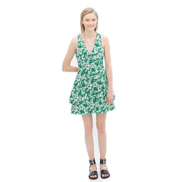 Zara Green Floral Sleeveless Dress - Picture 1 of 5
